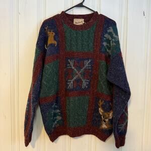 Deadstock green maroon blue Woolrich Wool Winter Crewneck Sweatshirt Size Large
